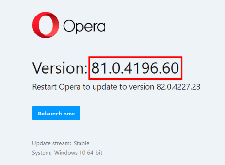 How to check your Opera version number